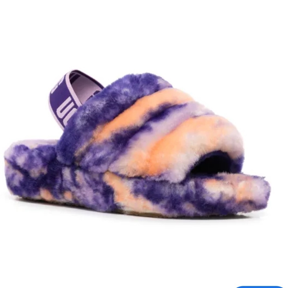 UGG Fluff Yeah shearling slides in purple pink ombré tie dye size 10